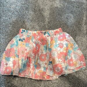 Pink Lily Floral Mini Skirt - Pink, Blue, Cream